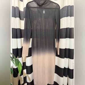 AFRM Black and White Sheer Sheath Dress with 3/4 Sleeves